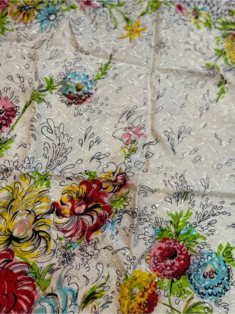 Vintage Watercolor Floral Silk Scarf - Textured Diamond Jacquard